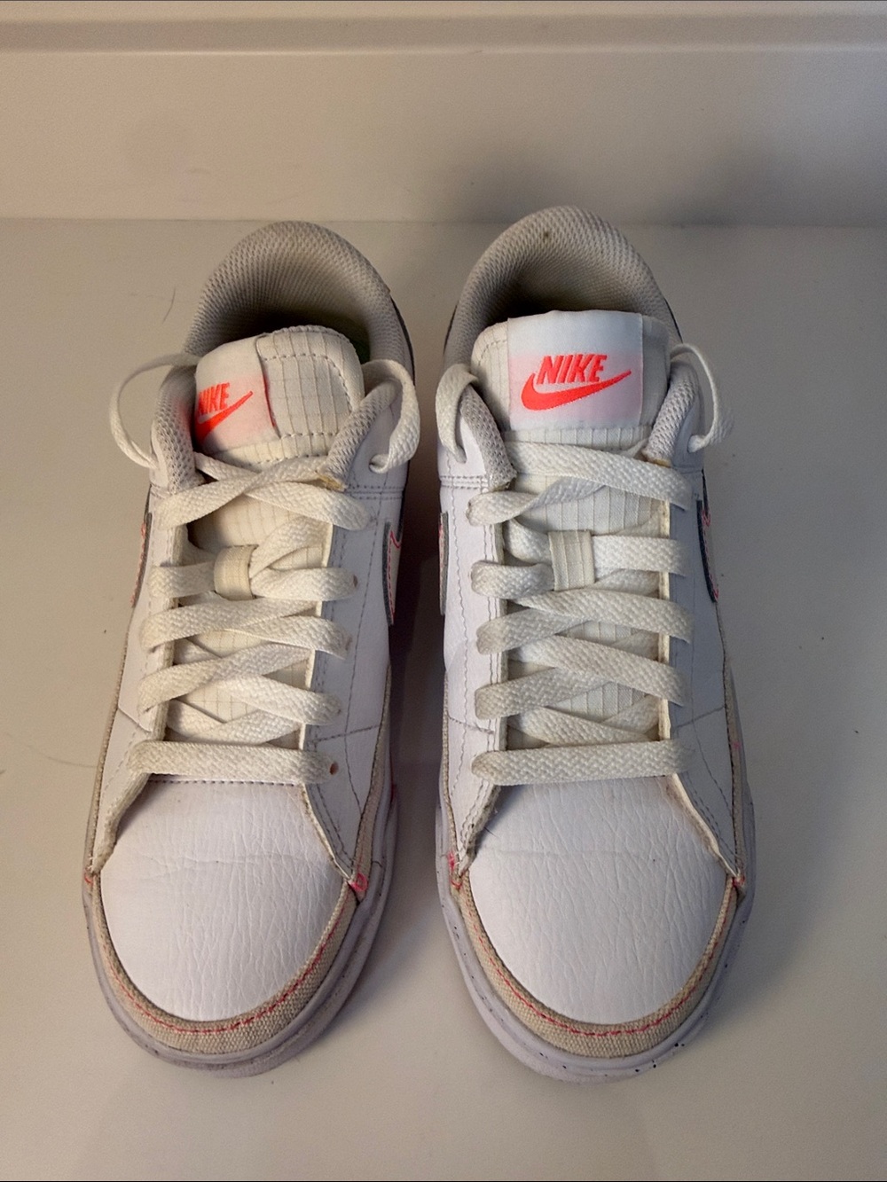 Nike Women’s White Sneakers with Pink Logo Accents - Size 6
